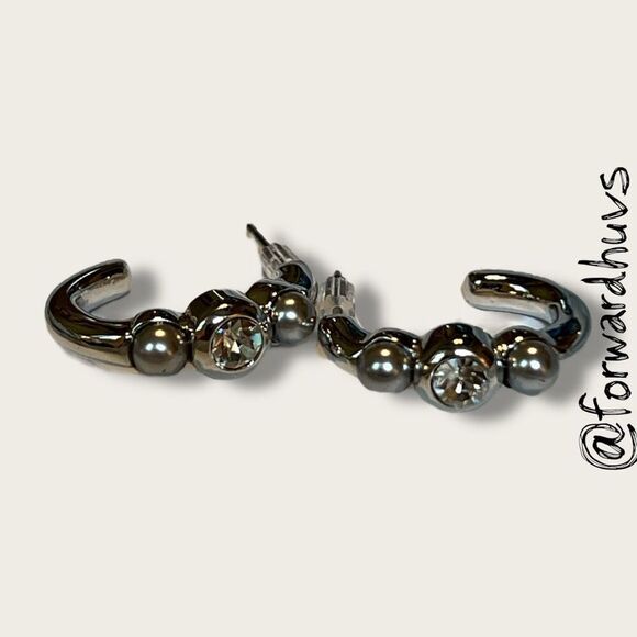 Bundle Sale 3 for $15 | Silver-Tone Hoop on Stud Earrings - Picture 4 of 8